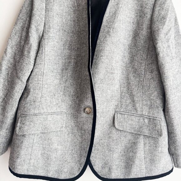 Talbots Grey Wool Blend Herringbone Classic One bUtton Blazer 14 - Picture 5 of 7
